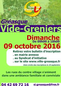 Vide-greniers d'automne de Gréasque. Le dimanche 9 octobre 2016 à Gréasque. Bouches-du-Rhone. 